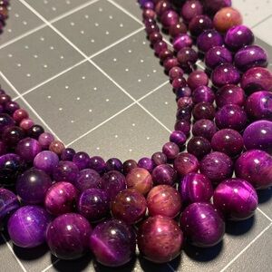 Set Dyed Purple Stone Tiger Eye Beads 10/8/6/4mm